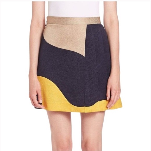 MSGM Milano Hammered Satin Wrap Skirt Yellow Navy Beige Size 42 (US 6/8) NWT - Picture 1 of 9